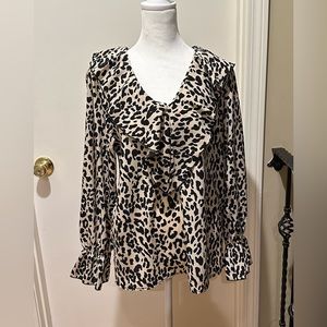Leopard print blouse size small long sleeve ruffle wrist